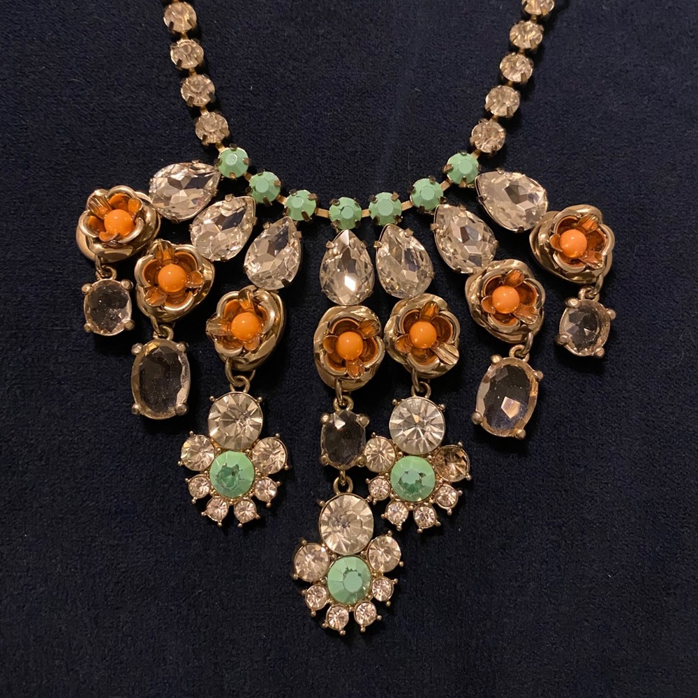 J crew rhinestone necklace coral
